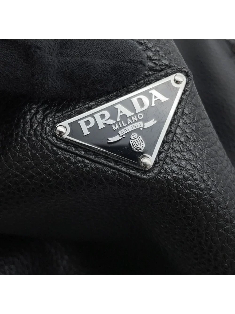 Prada Shoulder Bag Triangle Logo Vitello Daino Leather Black